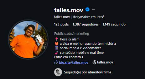 Prévia do perfil profissional Talles.mov no Instagram